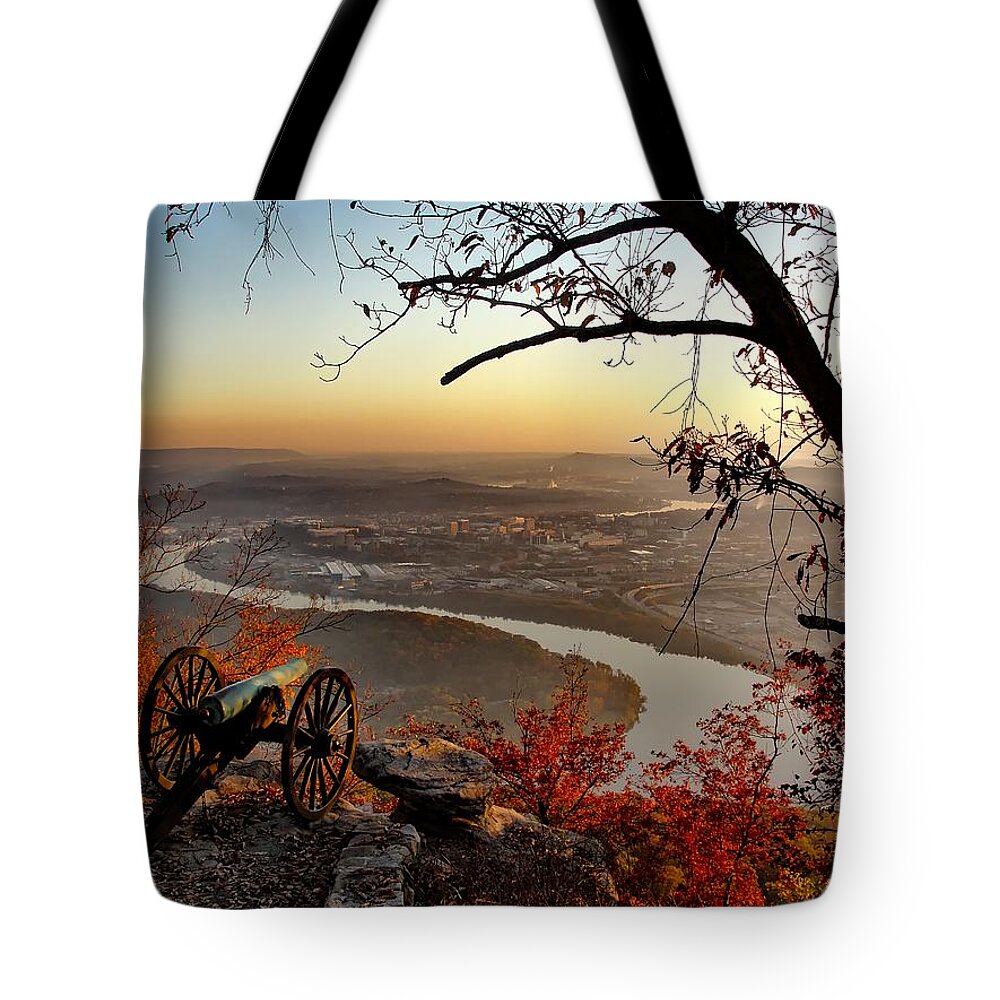 Chattanooga Tote Bag featuring the photograph Garrity's Battery overlooking Chattanooga by Mountain Dreams