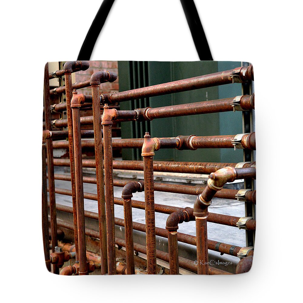 Gas Pipelines Tote Bag featuring the photograph Gas Pipes and Fittings by Kae Cheatham