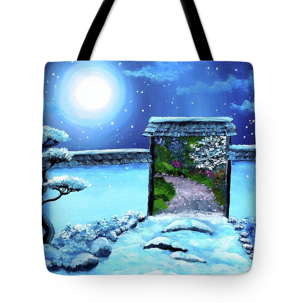 Landscape Tote Bag featuring the painting Gate to Spring by Laura Iverson