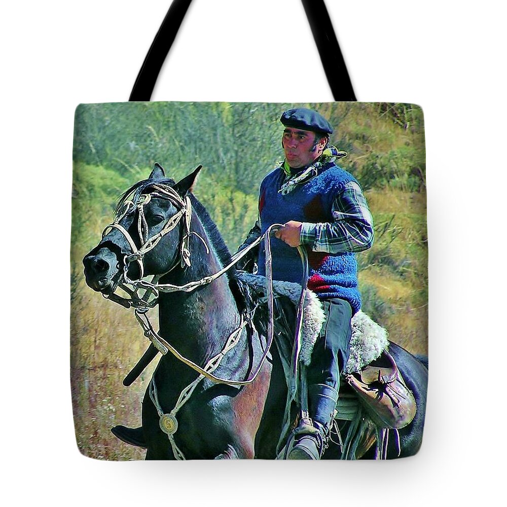 Gaucho Tote Bag featuring the photograph Gaucho on Horse by Michele Penner