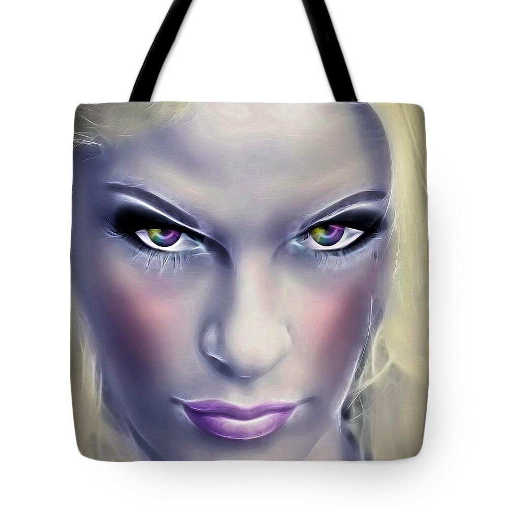 Fantasy Tote Bag featuring the painting Gaze of the Fairy Queen by Jon Volden