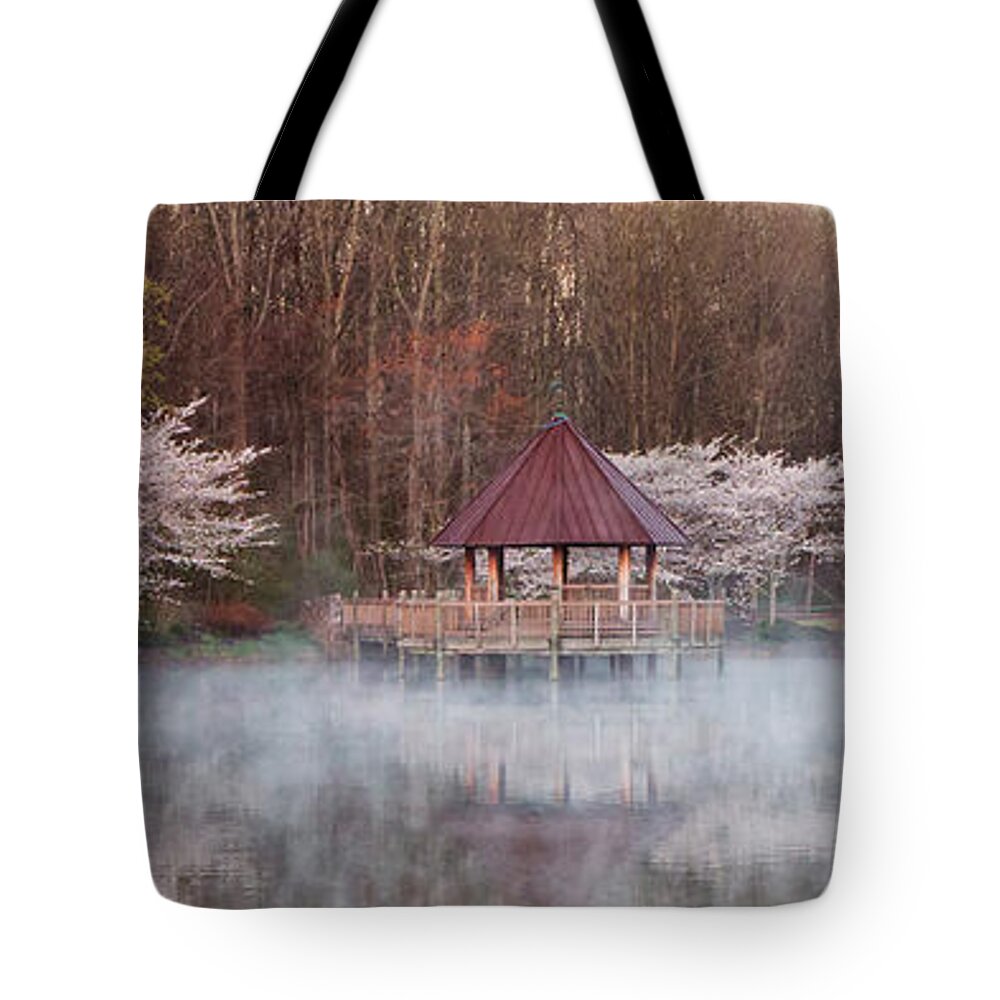 Gazebo Tote Bag featuring the photograph Gazebo and cherry trees by Jack Nevitt