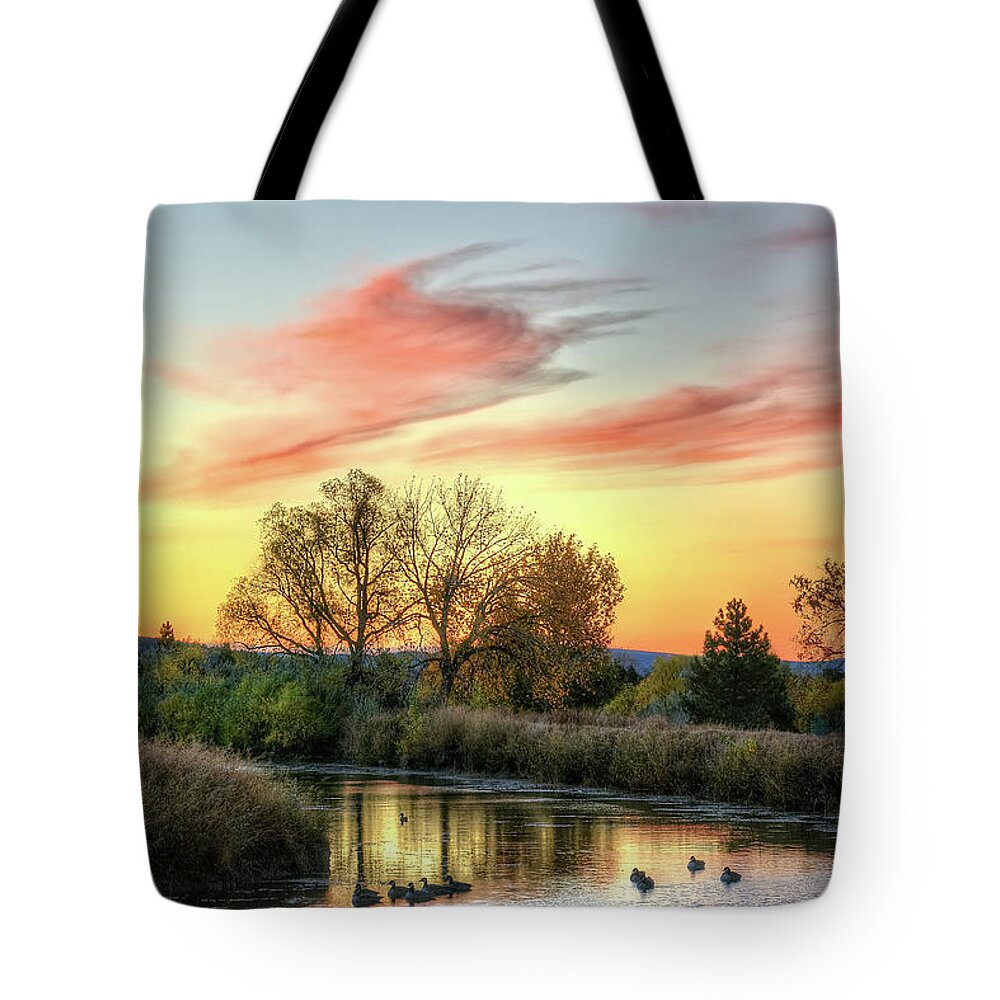 Sunrise Tote Bag featuring the photograph Geese by Fiskr Larsen