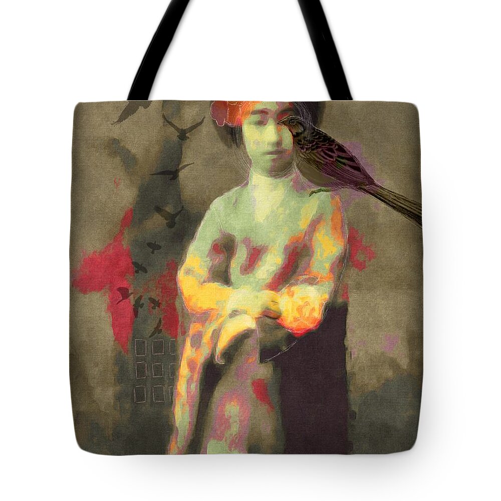 Geisha Tote Bag featuring the digital art Geisha Girl by Lisa Noneman