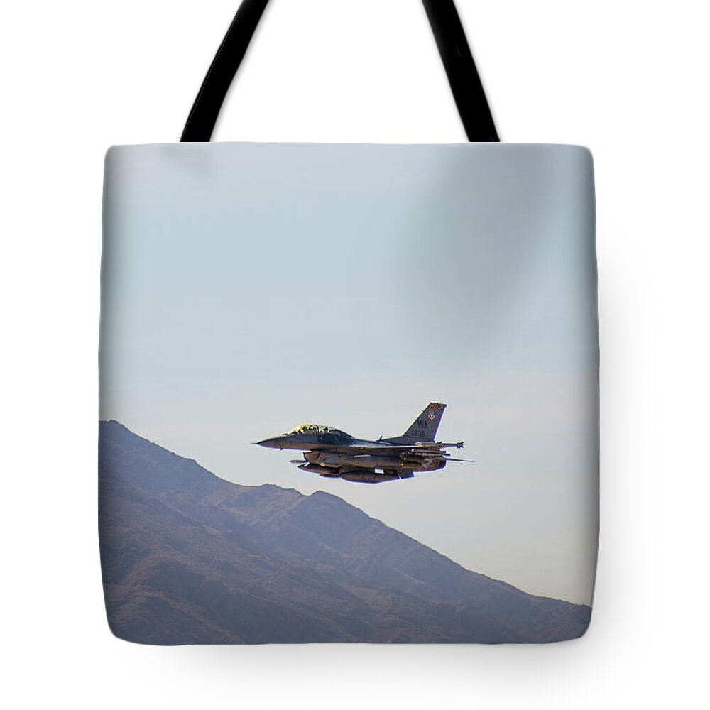 General Dynamics Tote Bag featuring the photograph General Dynamics F-16 WA 839 - Nellis AFB by John Black