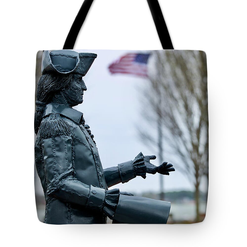 Yorktown Tote Bag featuring the photograph General George Washington Statue in Yorktown by Rachel Morrison