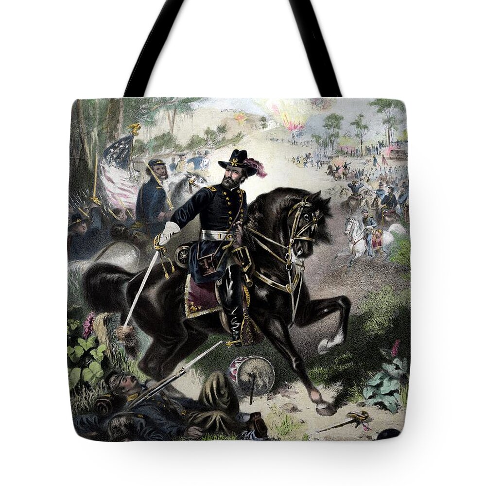 General Grant Tote Bag featuring the painting General Grant During Battle by War Is Hell Store