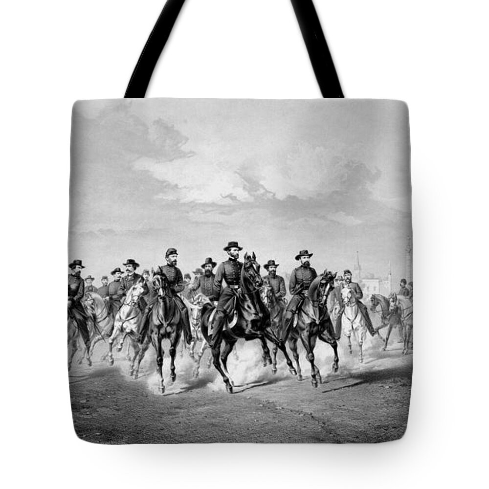 William Sherman Tote Bag featuring the drawing General Sherman At Savannah Georgia by War Is Hell Store