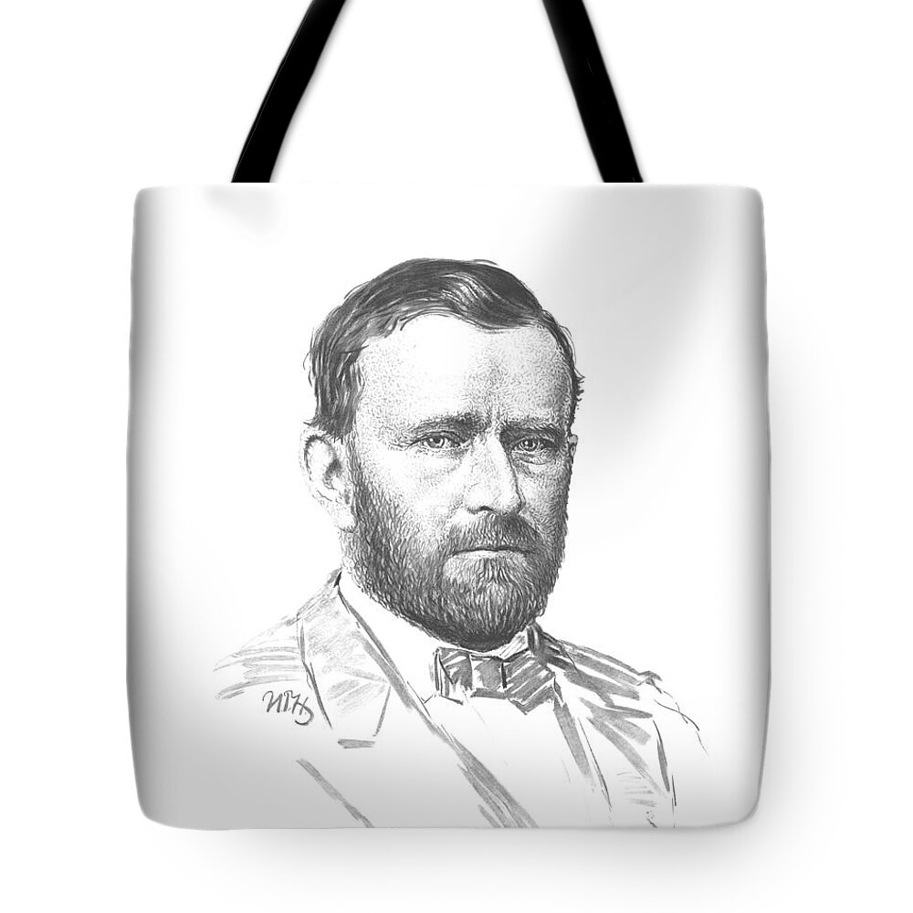 Ulysses S Grant Tote Bag featuring the mixed media General Ulysses Grant Sketch by War Is Hell Store