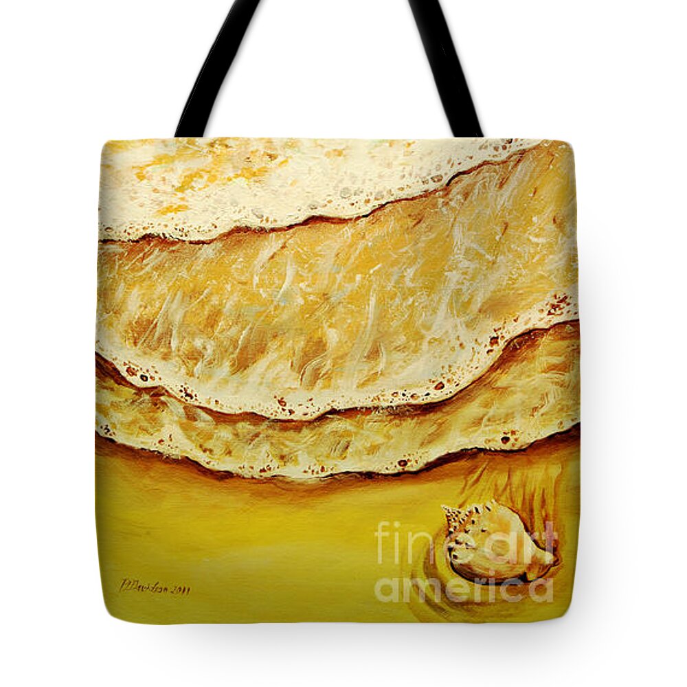 Beach Waves Tote Bag featuring the painting Gentle Beach Waves And Seashell by Pat Davidson