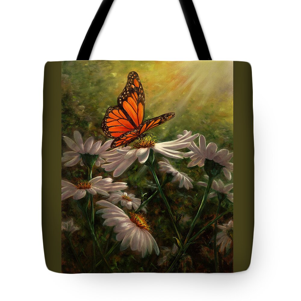 Monarch Butterfly Tote Bag featuring the painting Gentle Landing by Lynne Pittard