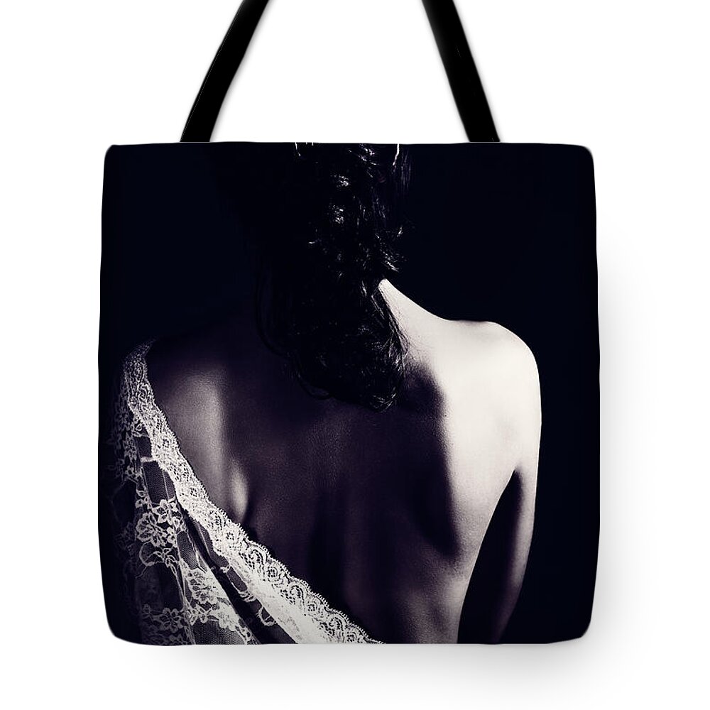 Art Tote Bag featuring the photograph Gentle woman wearing lace dress by Anna Om