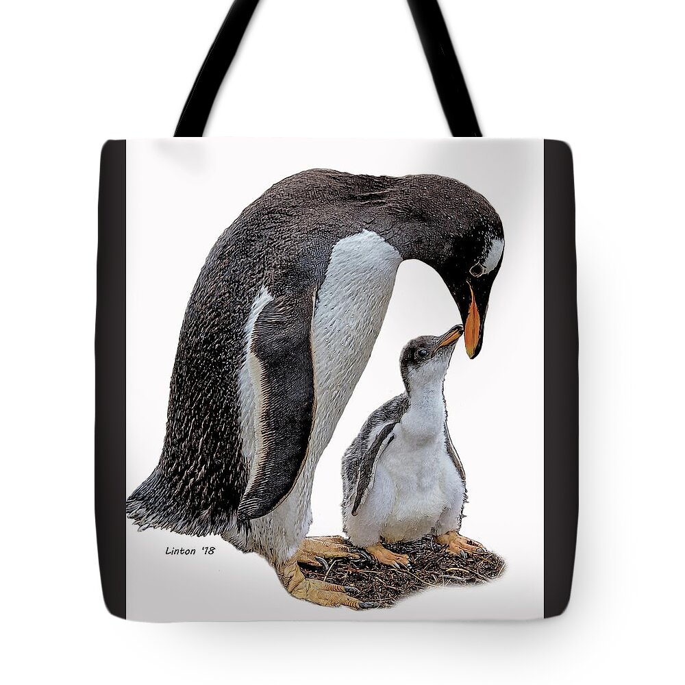Penguins Tote Bag featuring the digital art Gentoo Penguins by Larry Linton