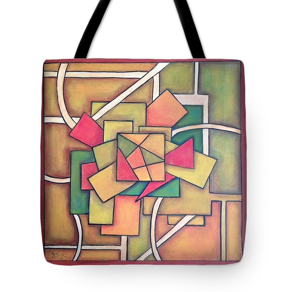 Abstract Tote Bag featuring the painting Geometric 18x18 by Patricia Cleasby
