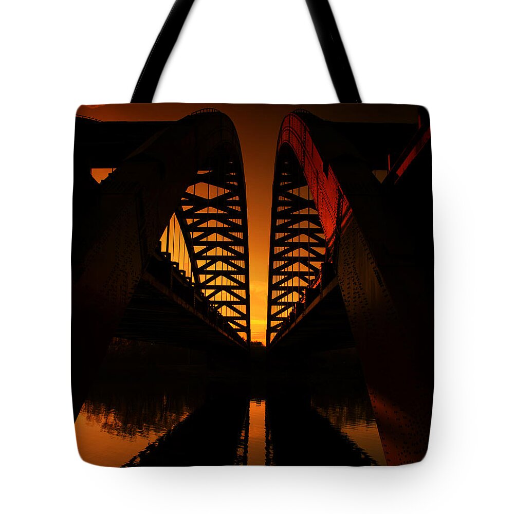 Sunset Tote Bag featuring the photograph Geometry in Steel by Neil Shapiro