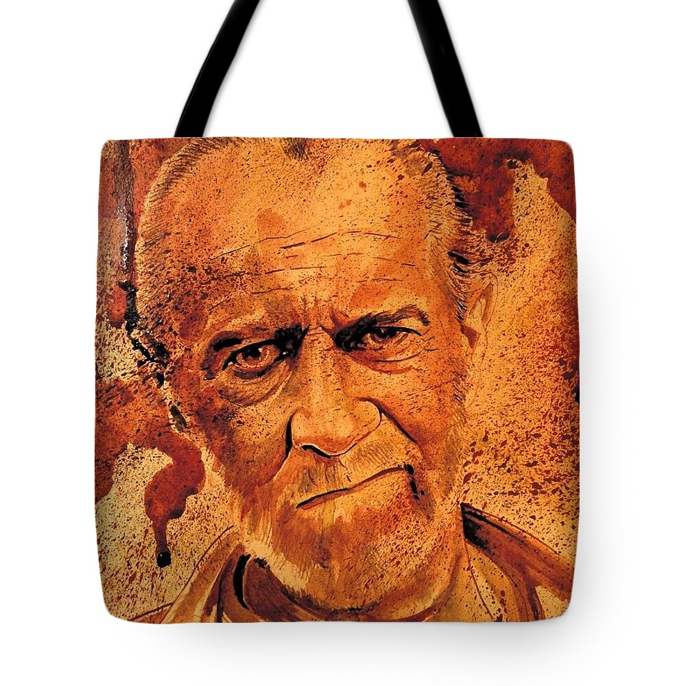 Ryan Almighty Tote Bag featuring the painting GEORGE CARLIN fresh blood by Ryan Almighty