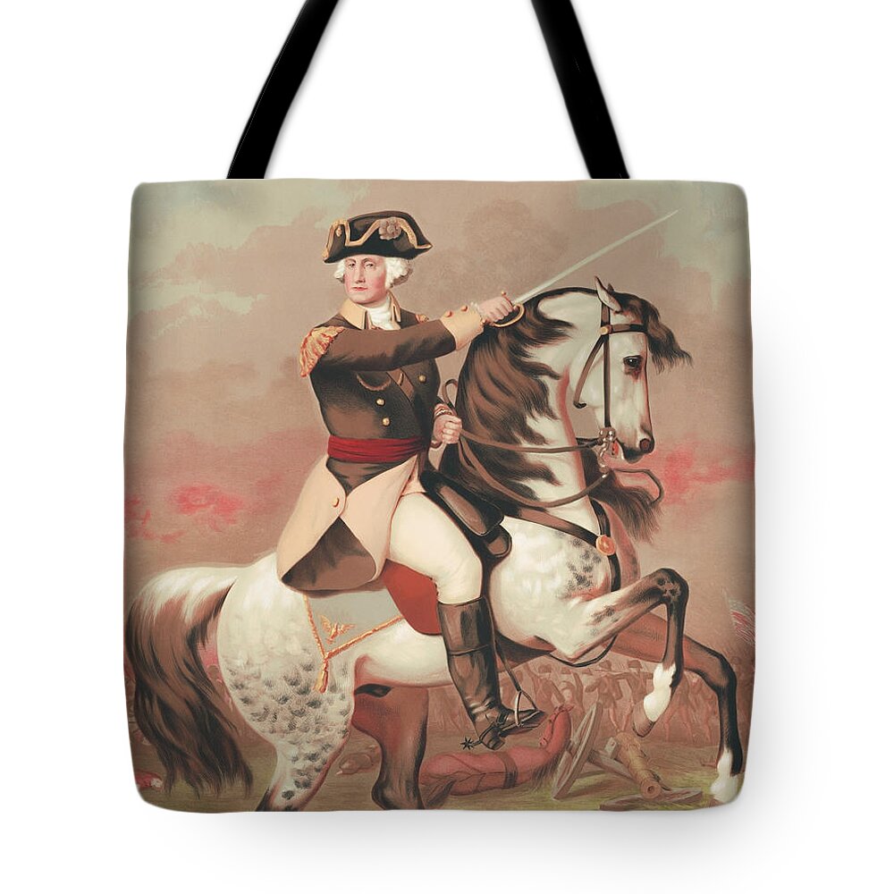 George Washington Tote Bag featuring the painting George Washington at the Battle of Trenton by War Is Hell Store