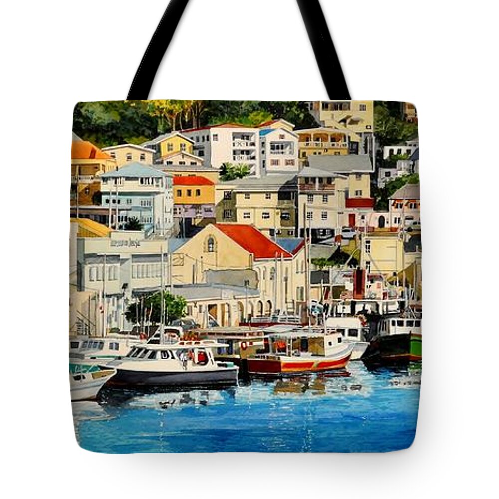 Sea Tote Bag featuring the painting Georgetown Harbor, Grenada by Robert W Cook