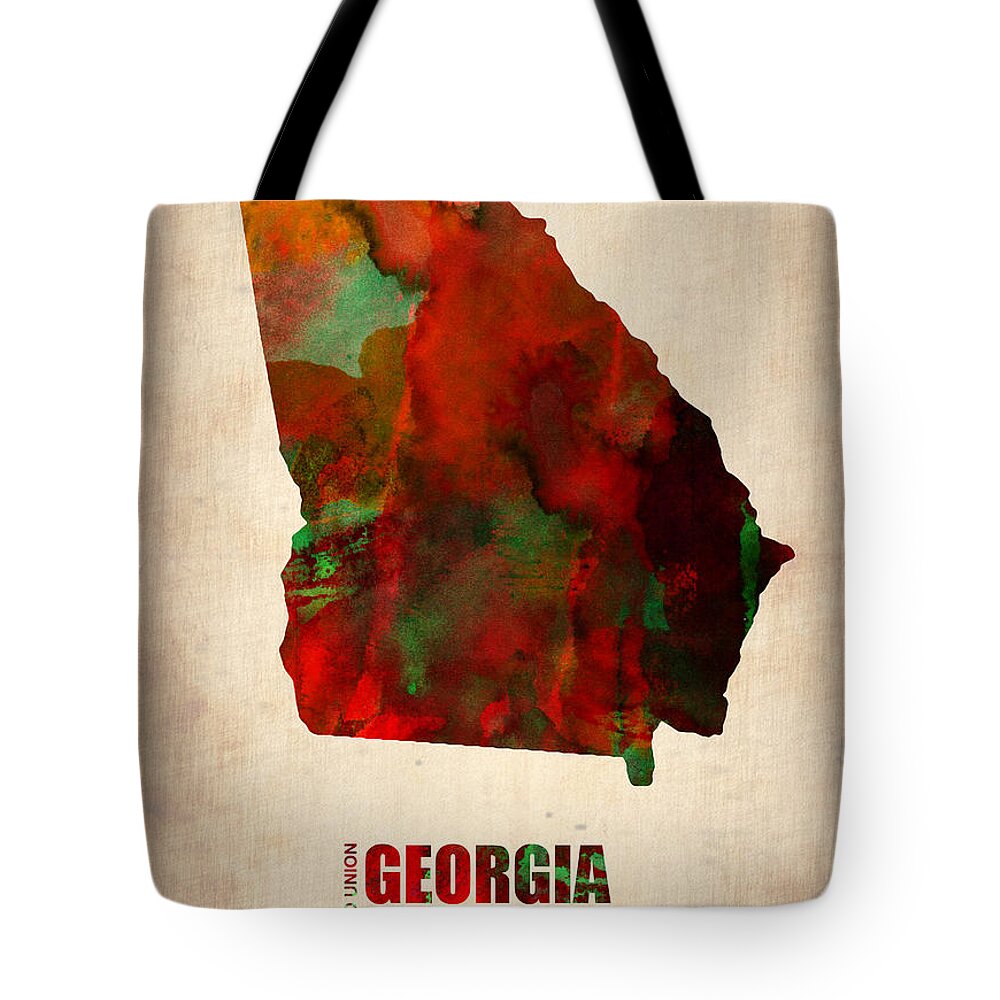 Georgia Tote Bag featuring the digital art Georgia Watercolor Map by Naxart Studio