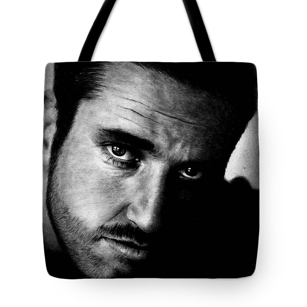 Gerard Butler Tote Bag featuring the drawing Gerard Butler by Rick Fortson