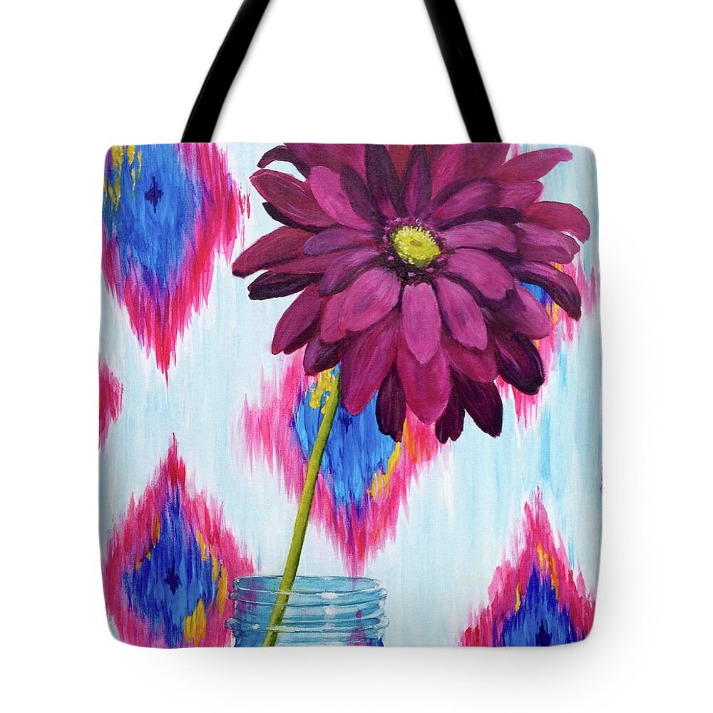 Ikat Tote Bag featuring the painting Gerber Daisy in Mason Jar by Donna Tucker