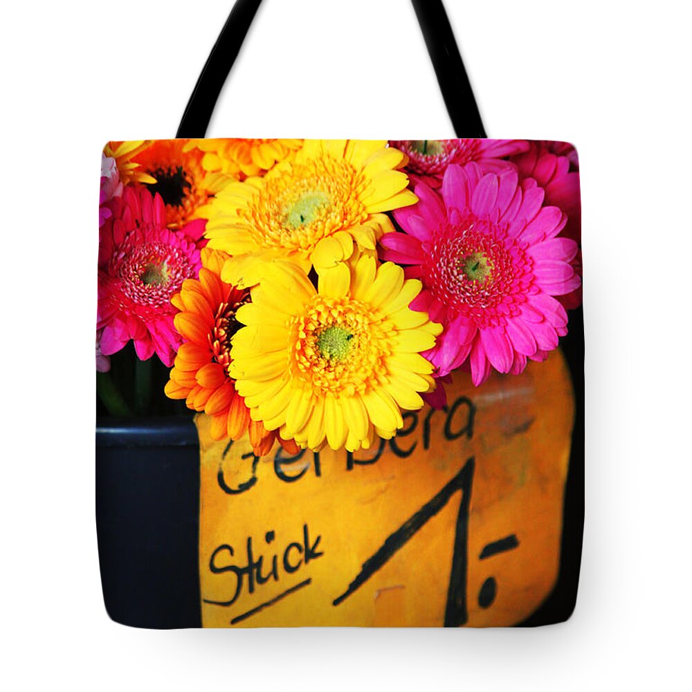 Flowers Tote Bag featuring the photograph Gerbera Daisies One Euro by Lauri Novak