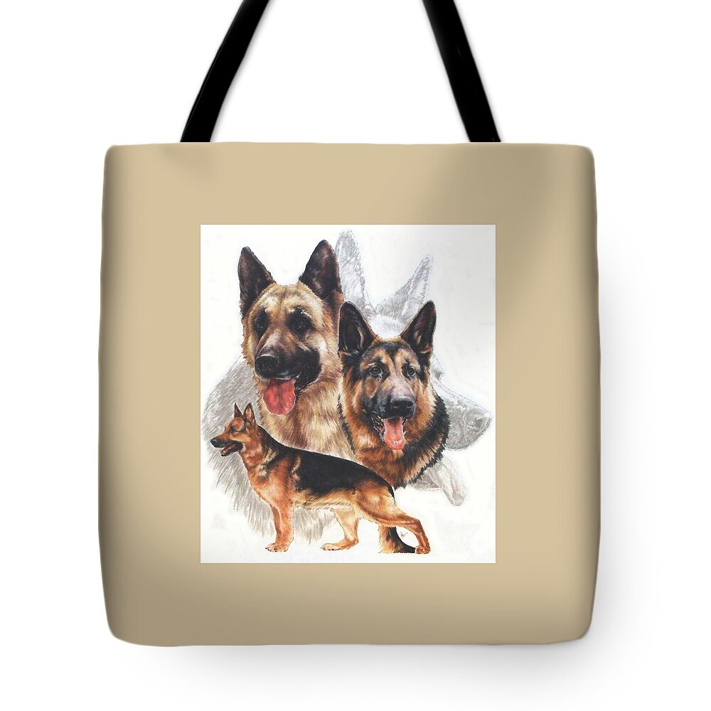 Herding Group Tote Bag featuring the mixed media German Shepherd Grouping by Barbara Keith