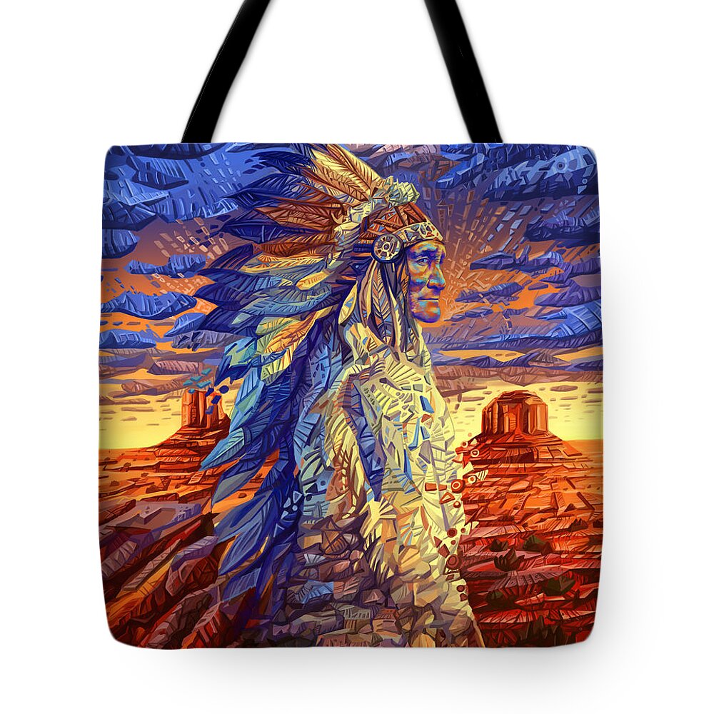 Native Tote Bag featuring the painting Geronimo Decorative Portrait by Bekim M