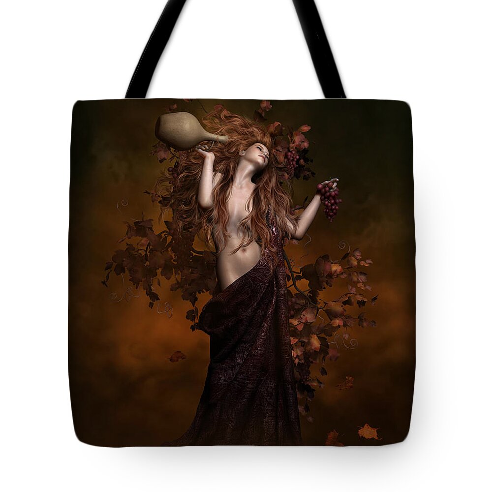 Geshtinanna Tote Bag featuring the digital art Geshtinanna Goddess of Grape Vine by Shanina Conway