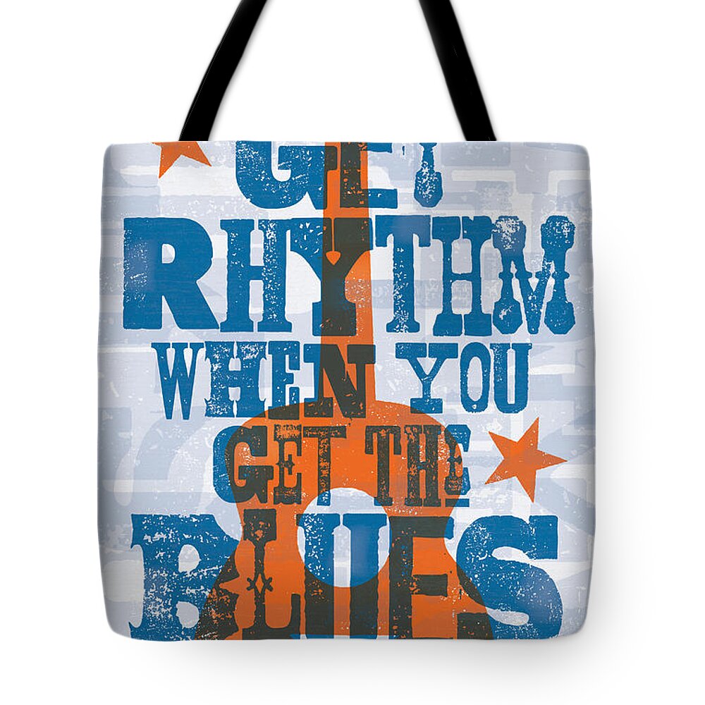 Get Rhythm Tote Bag featuring the digital art Get Rhythm - Johnny Cash Lyric Poster by Jim Zahniser