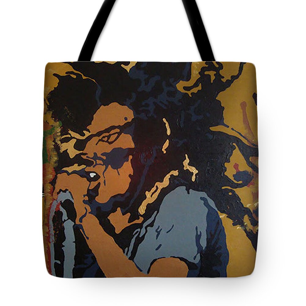 Bob Marley Tote Bag featuring the painting Get Up Stand Up by Rachel Natalie Rawlins