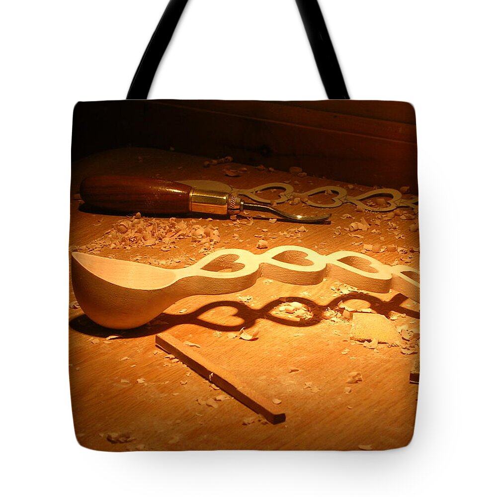 Welsh Love Spoon Tote Bag featuring the sculpture Getting There by Jack Harries