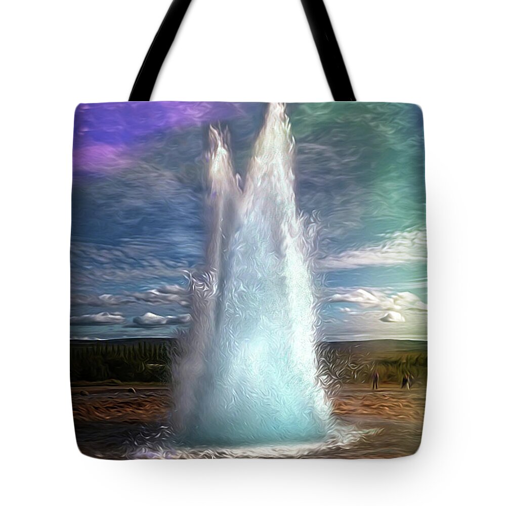 Geysir Tote Bag featuring the painting Iceland, The Great Geysir by Horst Rosenberger