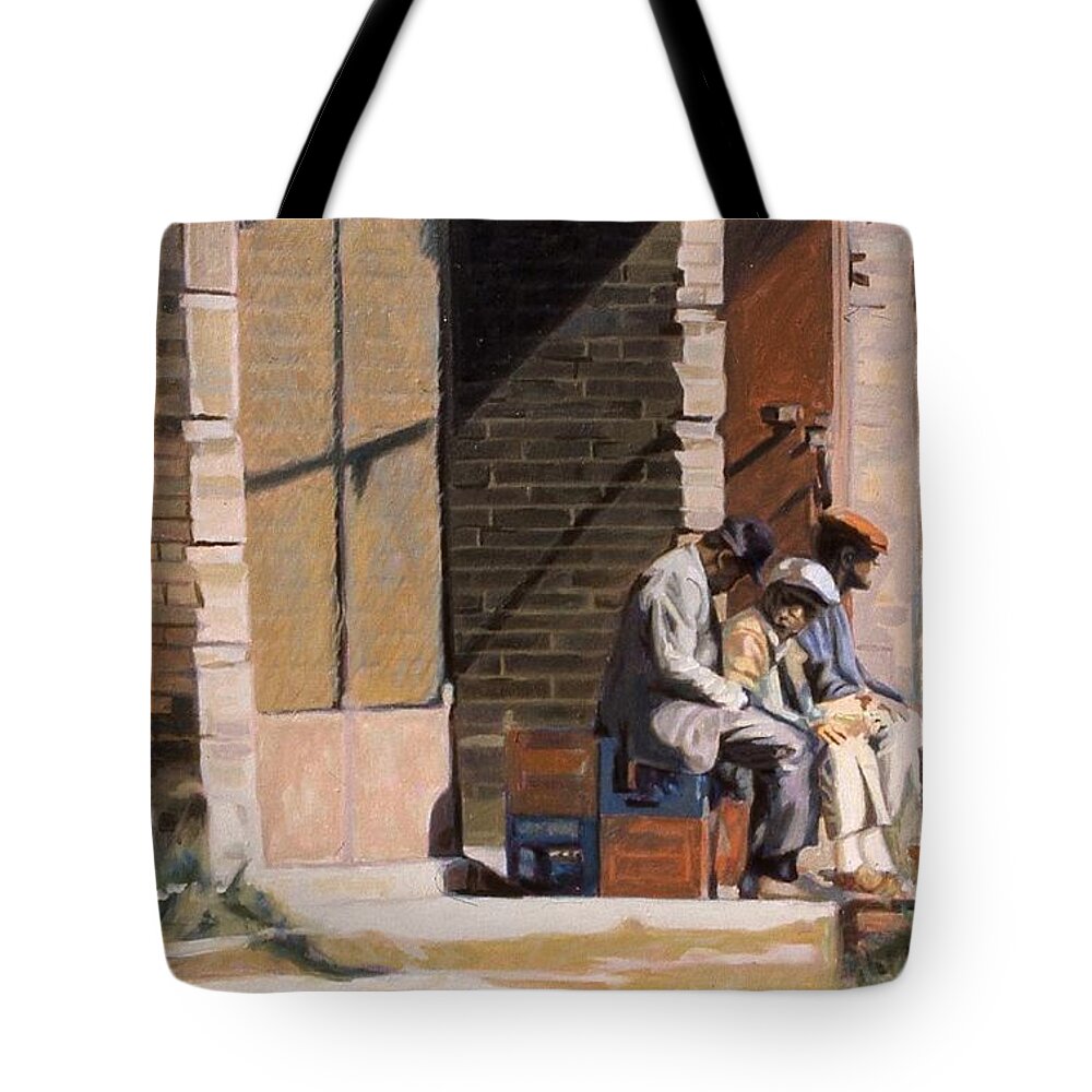 A Trip In The Inner City Tote Bag featuring the painting Ghetto Blues by David Buttram