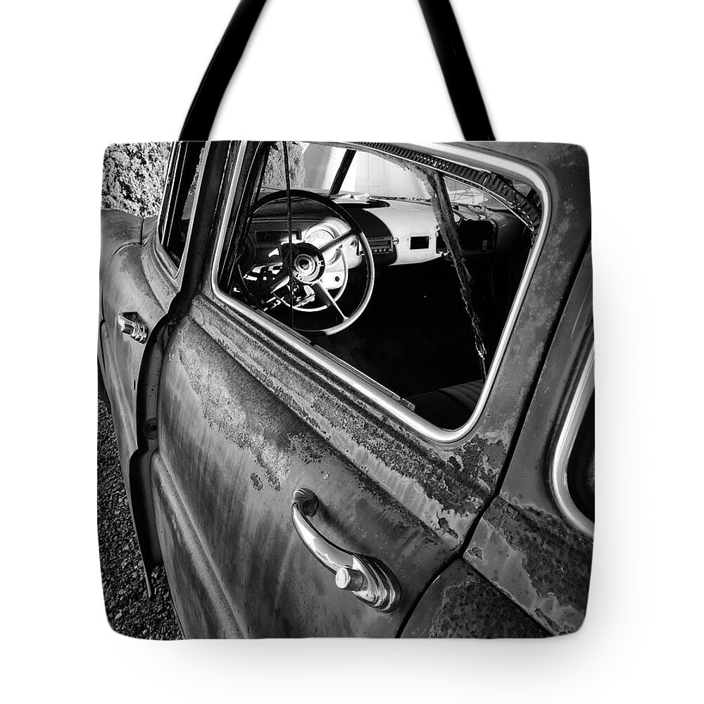 Old Car Tote Bag featuring the photograph Ghost Driver by Brad Hodges