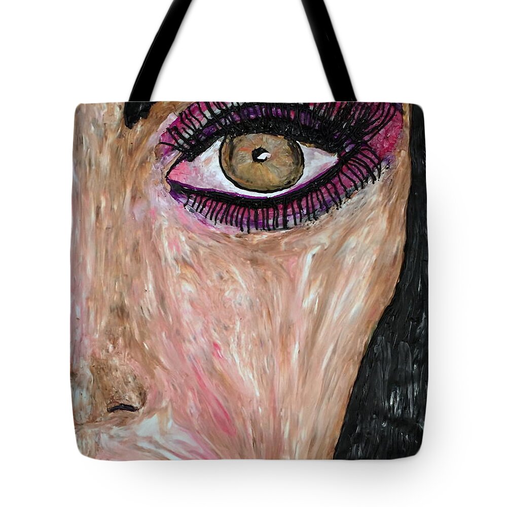 Face Tote Bag featuring the mixed media Gia by Deborah Stanley