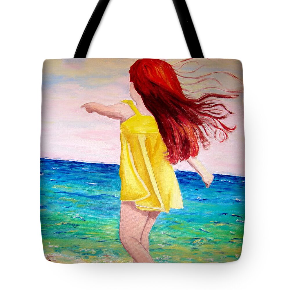 Girl On The Beach Tote Bag featuring the painting Giai Mother Earth by Lisa Rose Musselwhite