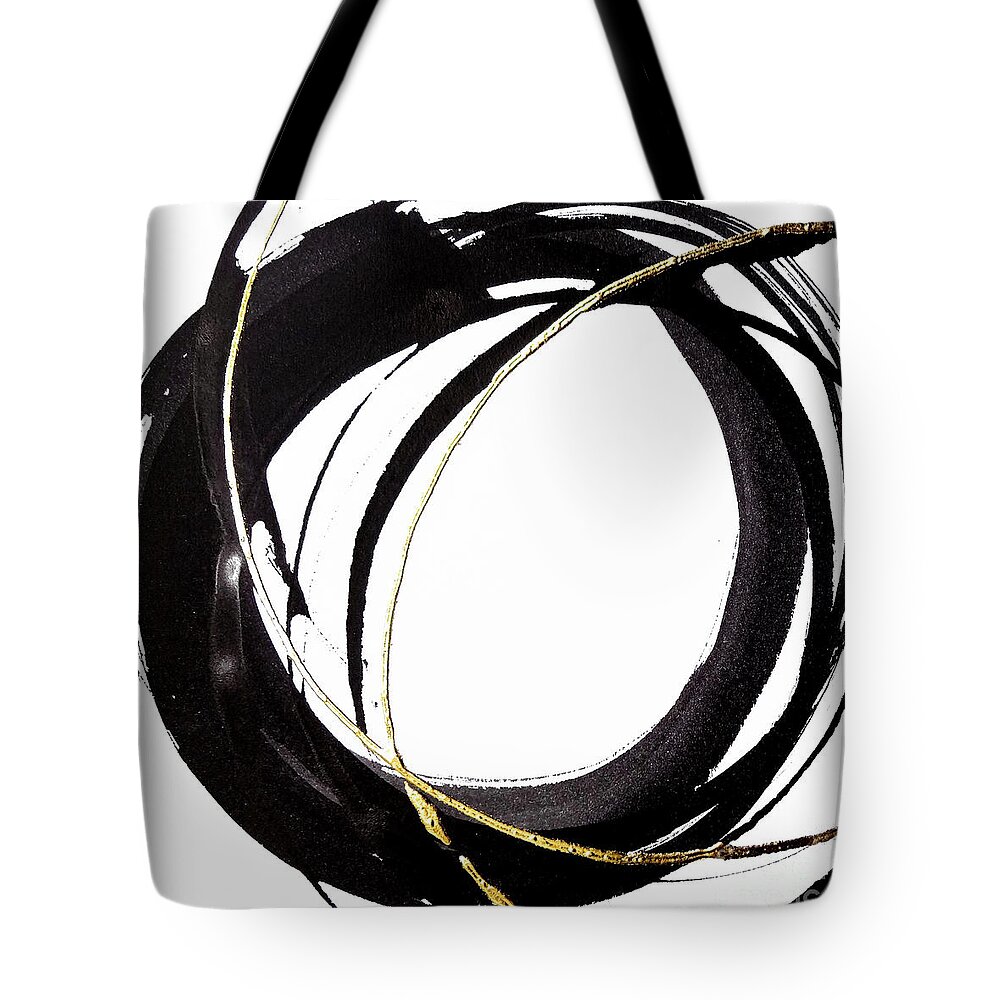 Original Watercolors Tote Bag featuring the painting Gilded Enso 1 by Chris Paschke