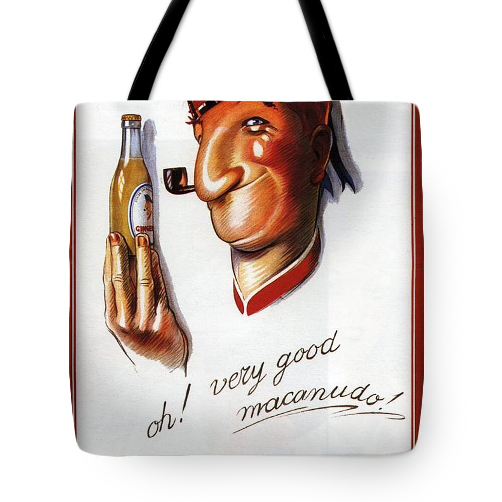 Ginger-bilz Tote Bag featuring the mixed media Ginger Bilz - Sailor with a bottle of Ginger Ale - Vintage Advertising Poster by Achille Mauzan by Studio Grafiikka