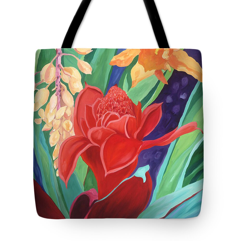 Maui Flowers Tote Bag featuring the painting Ginger of the Islands by Cathy Carey