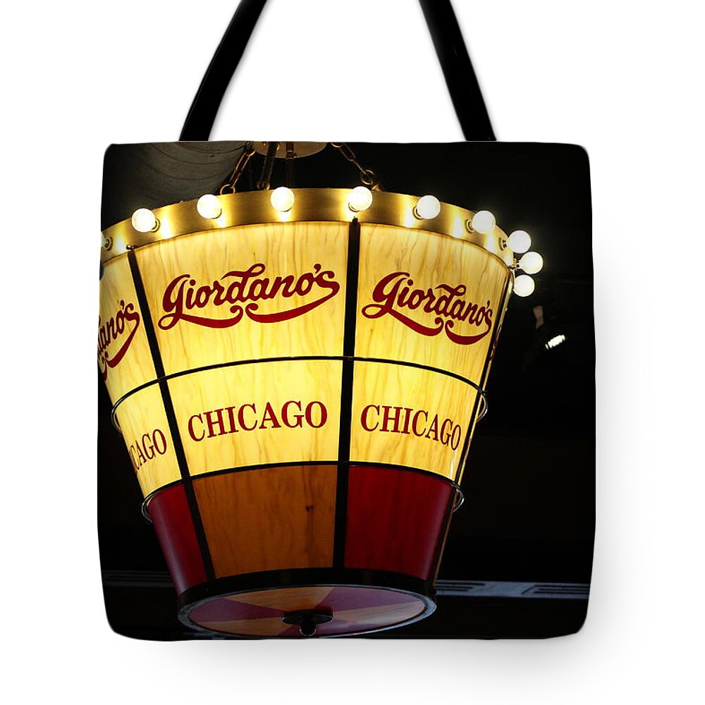 Giordano's Chicago Tote Bag featuring the photograph Giordano's Chicago Pizza Chandelier by Colleen Cornelius