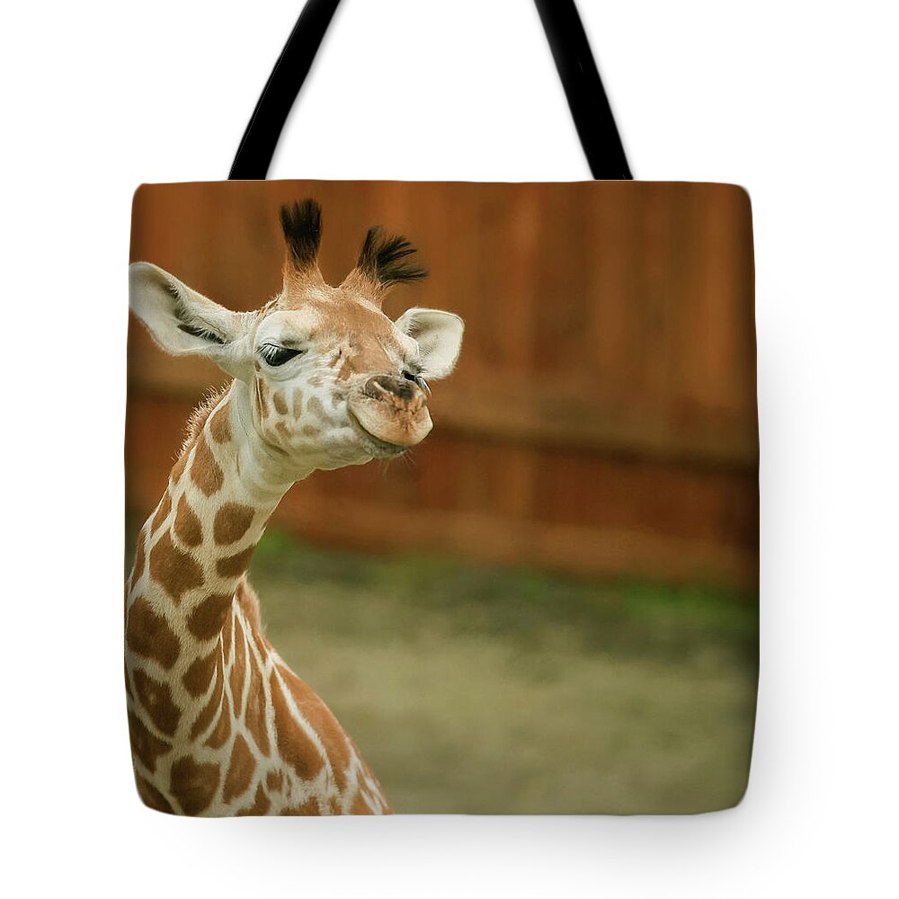 Giraffe Tote Bag featuring the photograph Giraffe Grin by Carrie Ann Grippo-Pike