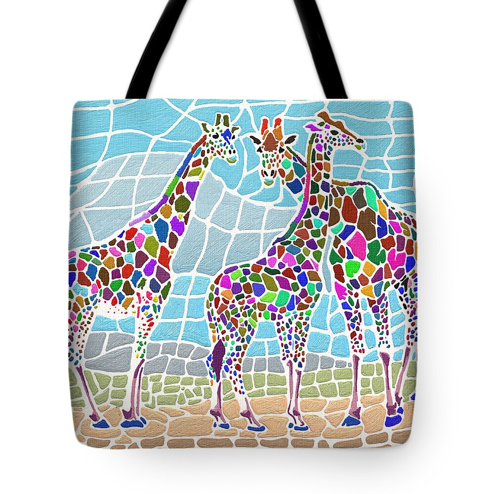Giraffe Tote Bag featuring the painting Giraffe Maze by Anthony Mwangi