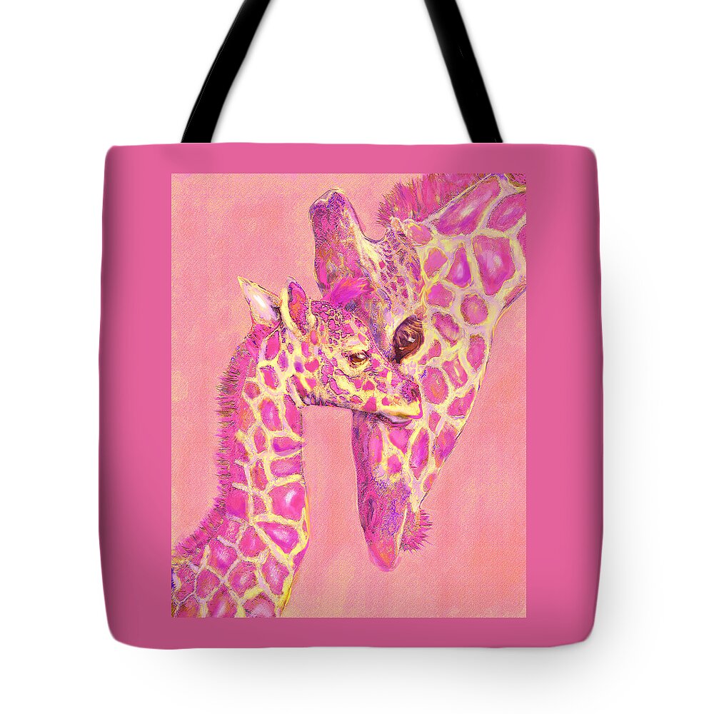  Jane Schnetlage Tote Bag featuring the digital art Giraffe Shades- Pink by Jane Schnetlage