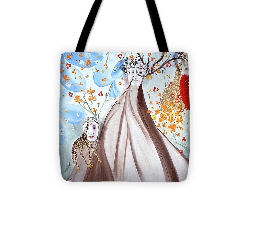 Giraffe Tote Bag featuring the painting Giraffe Womens by Sima Amid Wewetzer