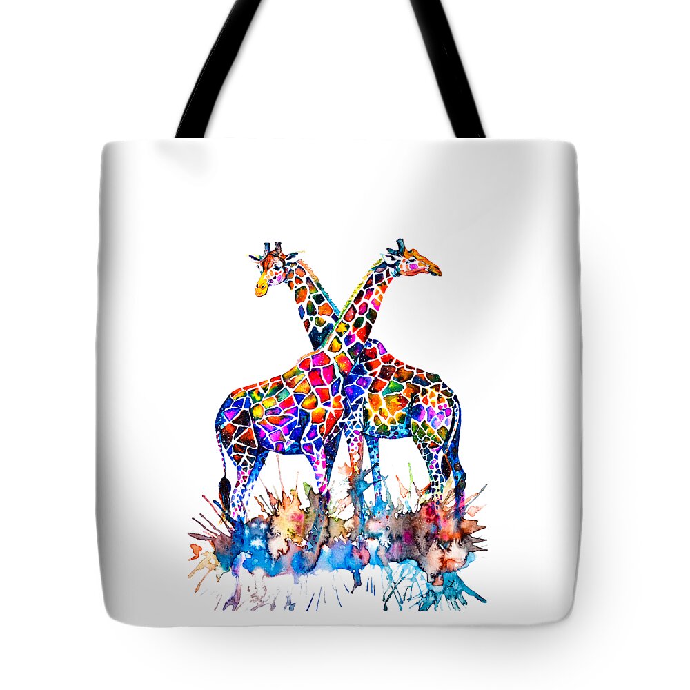 Giraffes Tote Bag featuring the painting Giraffes by Zaira Dzhaubaeva