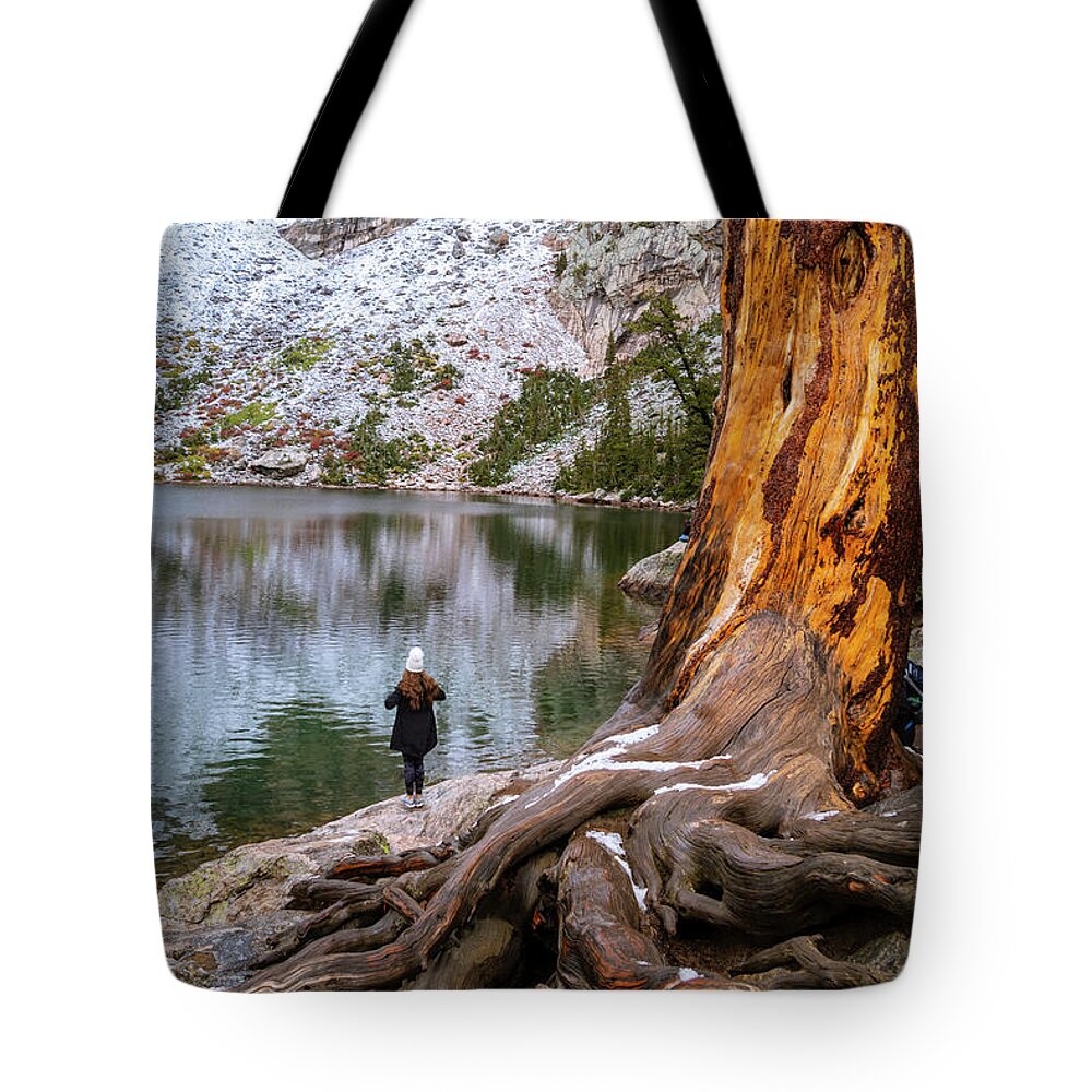 Emerald Lake Tote Bag featuring the photograph Girl at Emerald Lake by Catherine Avilez