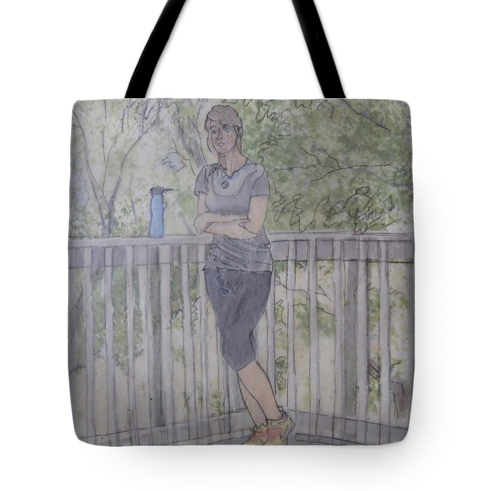 Spring Tote Bag featuring the painting Girl at the Mountain Top by Joel Deutsch