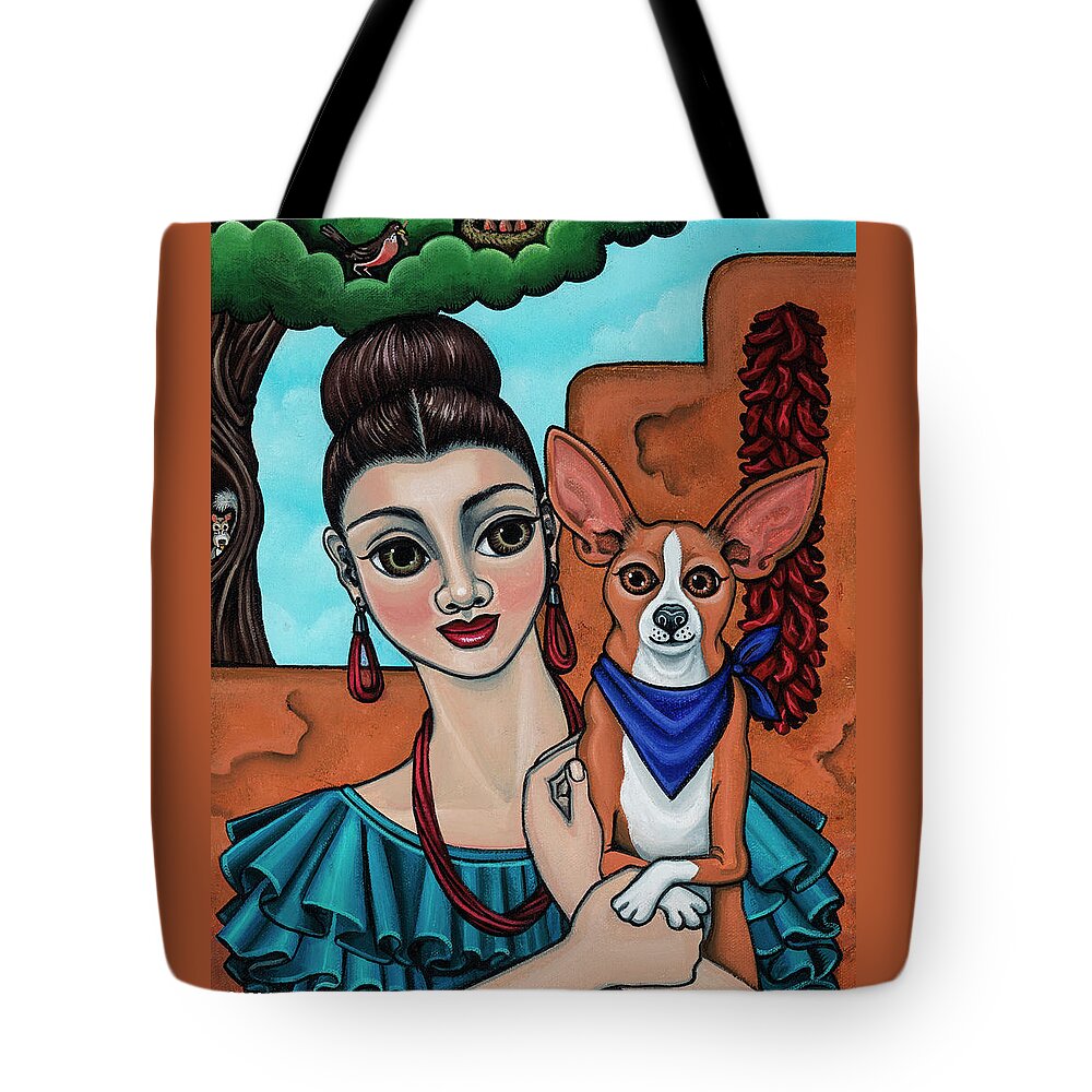 Chihuahua Art Tote Bag featuring the painting Girl Holding Chihuahua Art Dog Painting by Victoria De Almeida