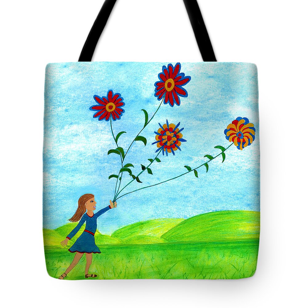 Landscape Tote Bag featuring the digital art Girl With Flowers by Christina Wedberg